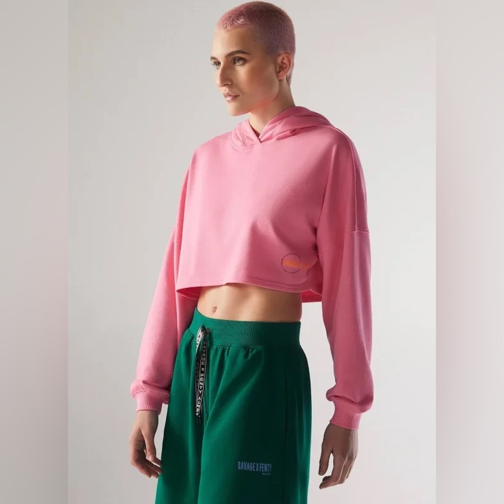 Savage X Fenty Essential Terry Scope Logo Cropped Hoodie